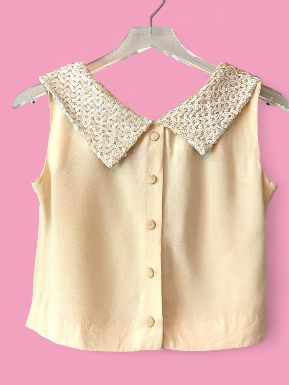 1960s Sequin Boatneck Crop Buttondown Blouse